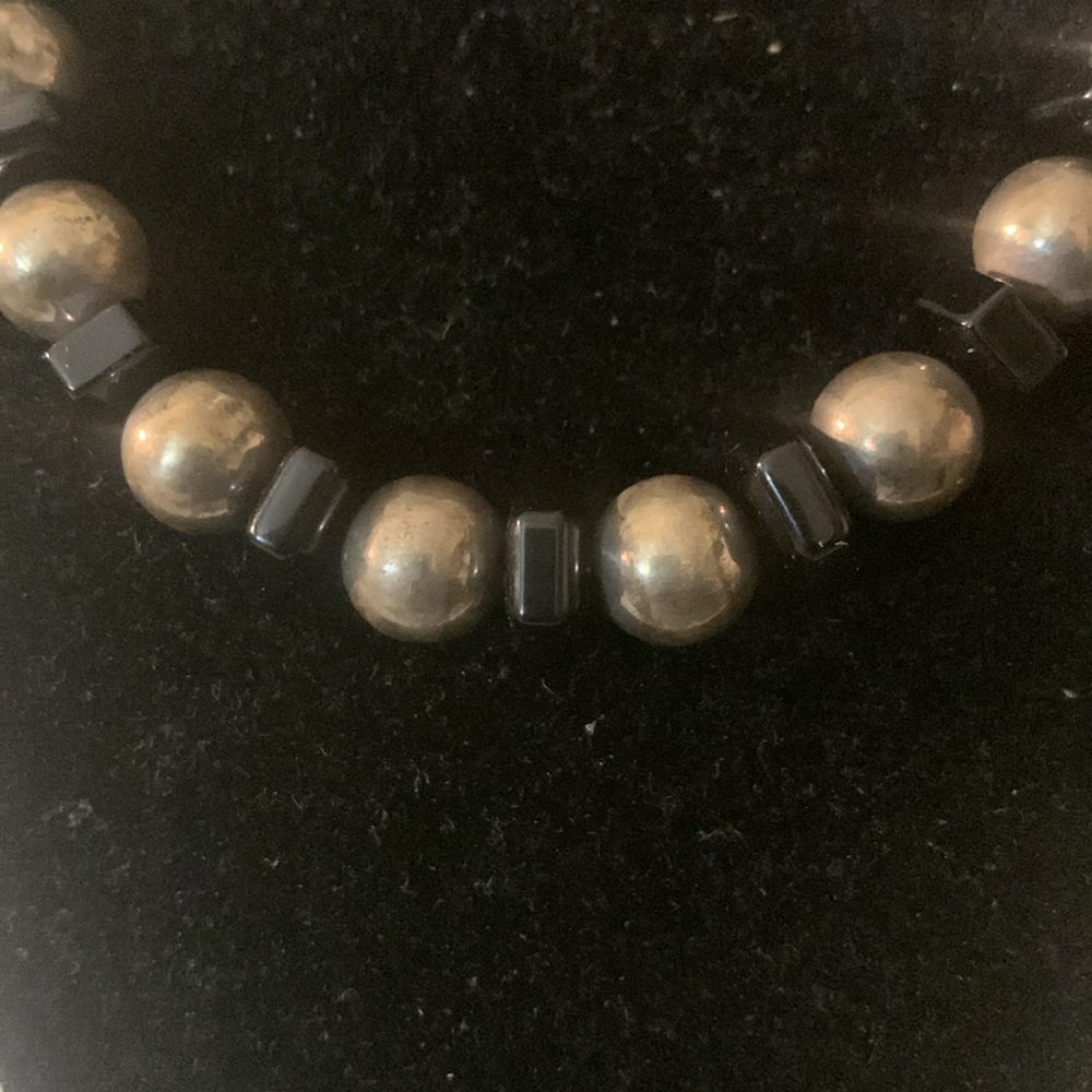 Sterling beaded necklace black onyx stone - Picture 2 of 3